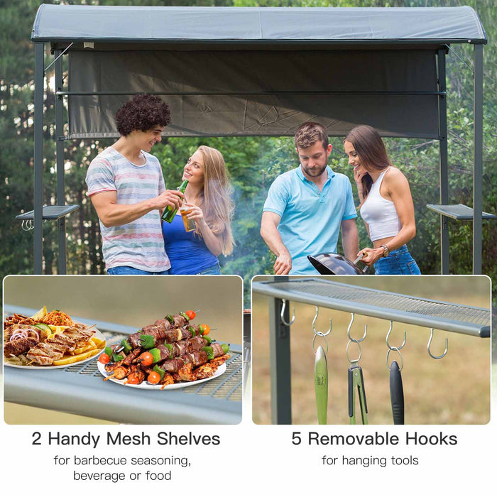 Outdoor BBQ Gazebo with Sturdy Metal Frame - Weather-Resistant Grey Canopy - Ideal for Grill Protection and Garden Parties