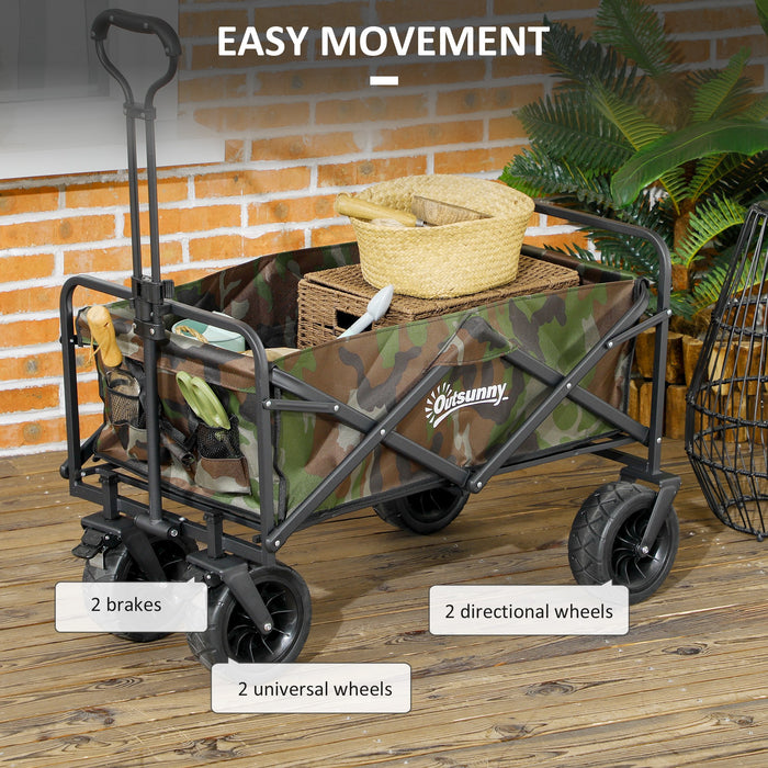 Outdoor Folding Utility Wagon Cart - Camouflage Garden Trolley with Carry Bag, 100KG Load Capacity - Perfect for Beach, Camping, and Festivals