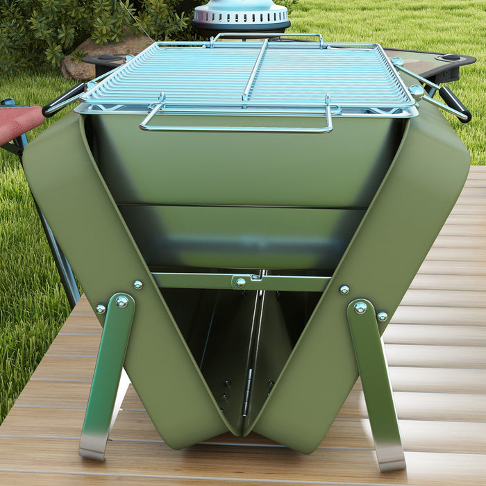 Foldable Mini Charcoal BBQ Grill in Green - Compact Suitcase Design for Easy Transport - Ideal for Picnics, Camping and Outdoor Cooking