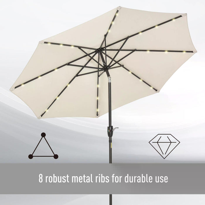 24 LED Light Outdoor Parasol - Tilt & Manual Crank Sun Shade Umbrella for Patio, Garden, Club Events - Ideal for Parties and Outdoor Comfort