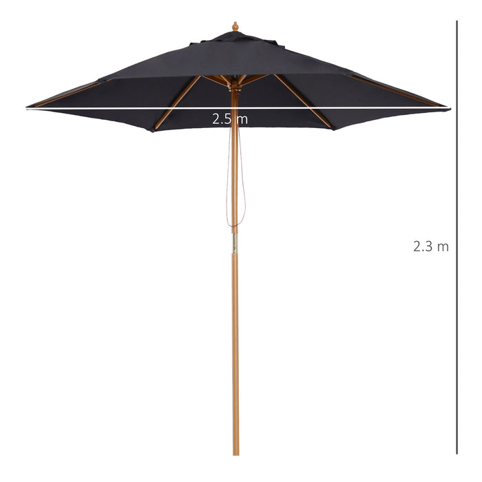 Wooden Garden Patio Umbrella 2.5m - Weather-Resistant Outdoor Parasol in Elegant Black - Ideal Sunshade for Backyard Comfort & UV Protection