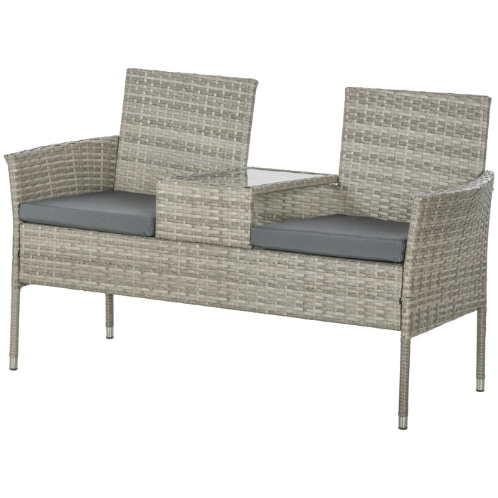 Outdoor Rattan Loveseat - Two-Seater Chair with Central Coffee Table in Mixed Grey - Ideal for Patio and Garden Comfort