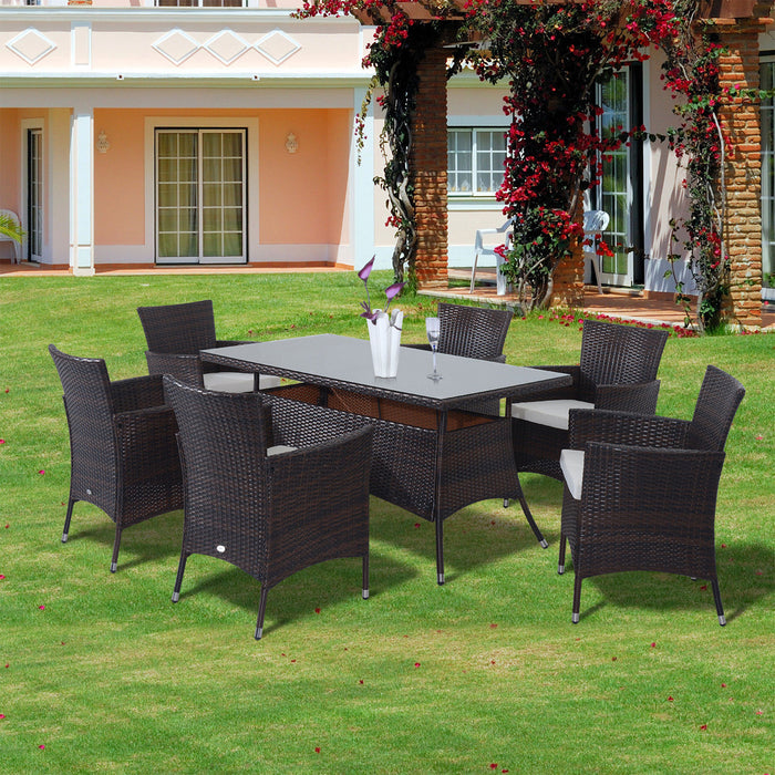 6-Seater Rattan Garden Dining Set - Rectangular Patio Table with Cube Chairs, Outdoor Fire Retardant Sponge - Perfect for Family Gatherings and Entertaining Guests