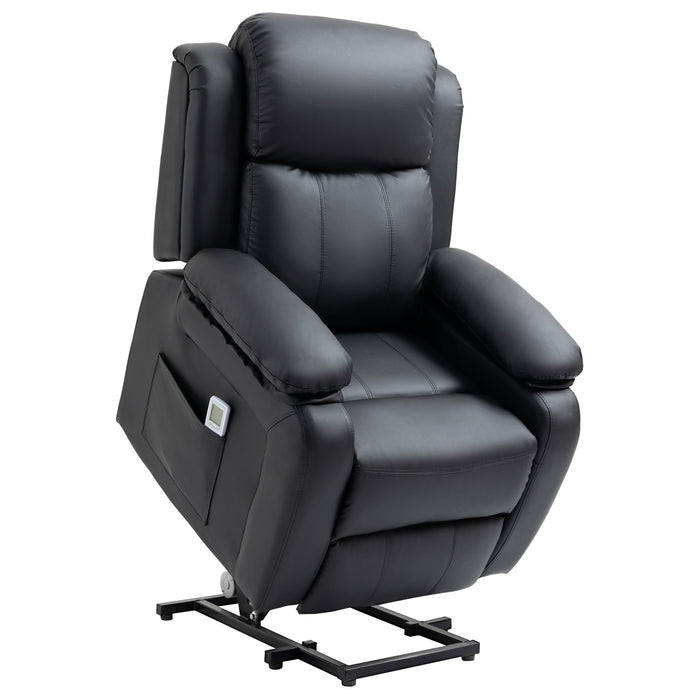 Electric Power Lift Recliner with Massage - Vibration Massage, Remote Control, Side Pocket, Black - Ideal for Elderly and Individuals with Limited Mobility