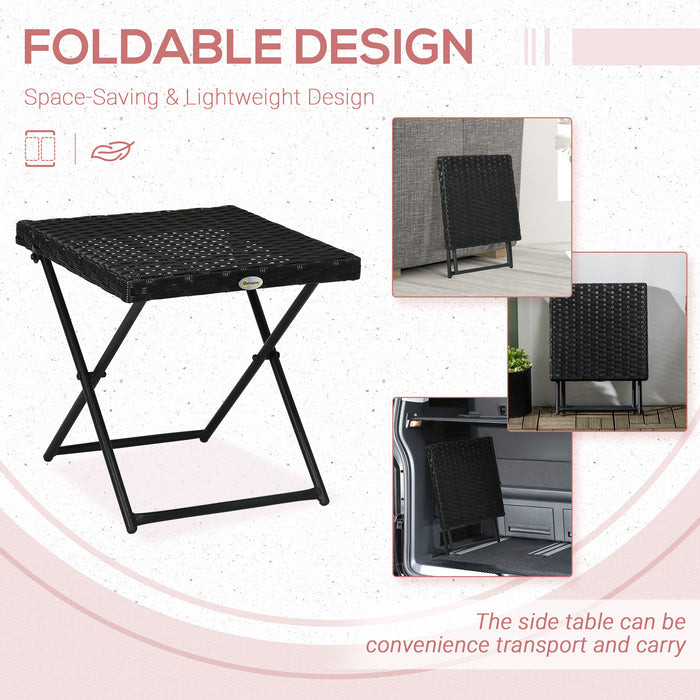 PE Wicker Rattan Folding Table - Sturdy Square Design in Elegant Black - Ideal for Outdoor & Indoor Use