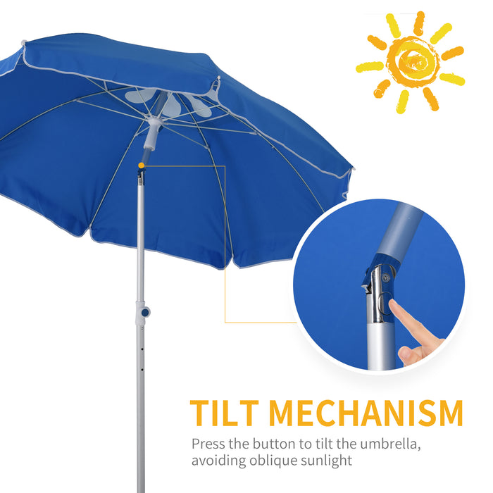 Arc 1.9m Beach Umbrella - Pointed Design with Adjustable Tilt and Carry Bag, Blue - Ideal Sunshade for Outdoor Patio Use