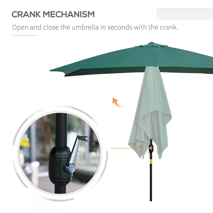 3x2m Rectangular Patio Umbrella - Garden Canopy Sun Shade with Tilt and Crank Features, Steel Frame - Ideal for Outdoor Leisure and Protecting from Sun