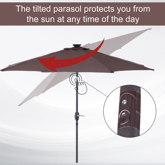 Solar LED Umbrella Parasol - 24 Brown/Coffee Lights for Outdoor Ambiance - Ideal for Patio, Backyard Nighttime Events