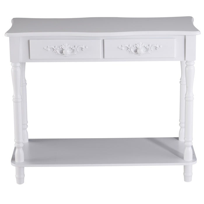 Modern White Console Table with Storage - Sofa Side Desk with Shelves and Drawers - Versatile Furniture for Living Room, Entryway, Bedroom