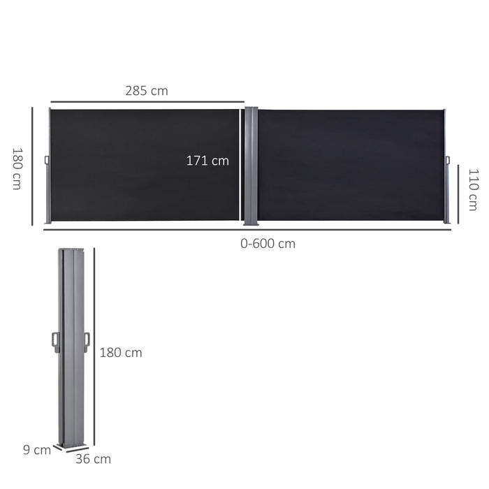 Steel Frame Double Side Retractable Awning - Grey Privacy Divider for Outdoor Use - Ideal for Patio, Balcony Shielding and Sun Protection