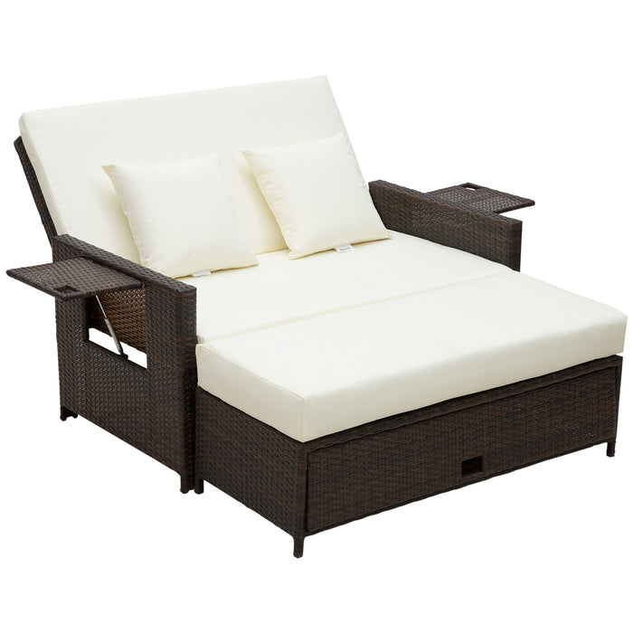 2-Seater Rattan Garden Sofa - Outdoor Patio Daybed with Fire-Resistant Cushions - Cozy Lounging for Patios & Gardens