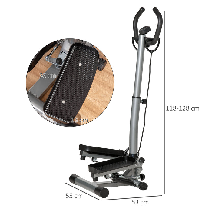 Adjustable Twist Stepper with LCD Monitor - Durable Silver & Black Step Machine with Handlebars for Home Gym - Ideal for Full-Body Cardio & Lower Body Workouts