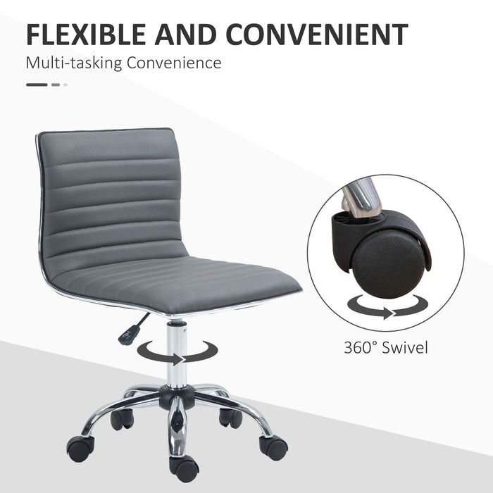 Ergonomic Armless Mid-Back Desk Chair - PU Leather Swivel Seat with Chrome Base - Ideal for Home Office and Workstations, Dark Grey