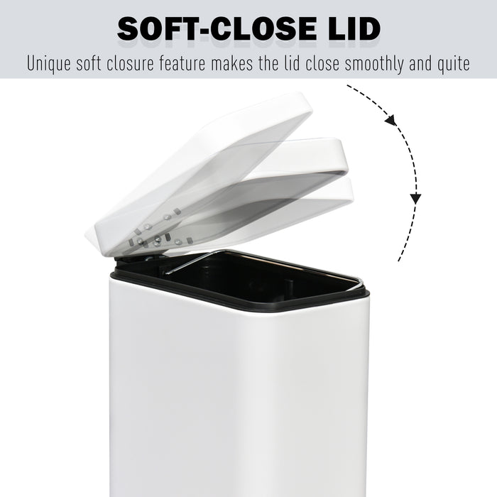 5L Rectangular Pedal Bin - Stainless Steel Body with Quiet-Close Lid and Removable Inner Bucket - Ideal for Tidy Trash Management in Home or Office