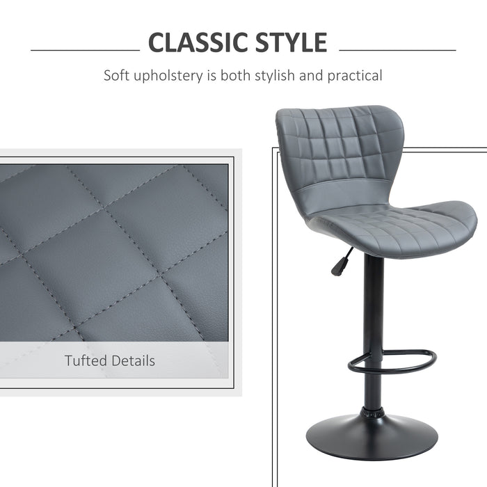 Adjustable Swivel Bar Chairs Set of 2 - Grey PU Leather with Backrest and Footrest - Perfect for Kitchen Counter and Home Bar Comfort