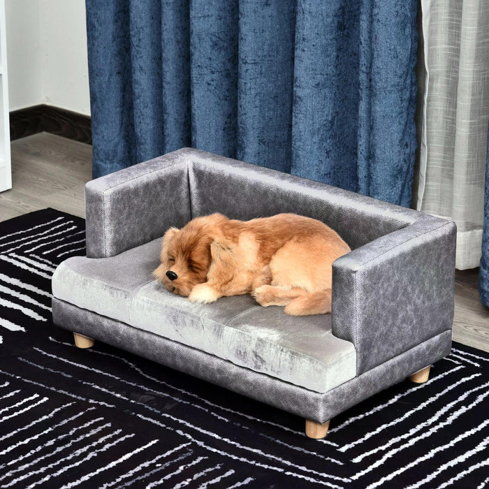 Elevated Grey PU Leather Dog Sofa Bed - Comfortable and Stylish Pet Furniture - Ideal for Supporting Joint Health in Dogs