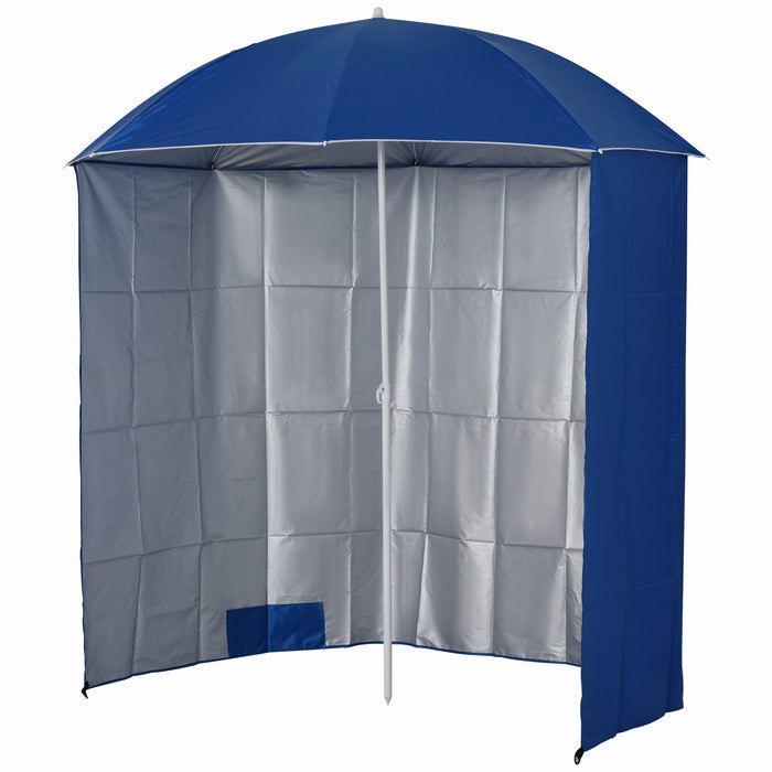 88" Arc 2.2M Fishing Umbrella Beach Parasol - Brolly Shelter with Sides and Canopy Shade, Blue - Ideal for Fishing and Beach Protection with Carry Bag