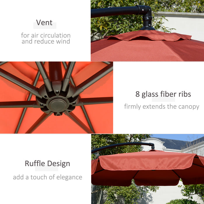 Garden Banana Parasol Cantilever Umbrella - 2.7m Wind-Resistant Outdoor Hanging Sun Shade with Crank Handle - Ideal for Patio Leisure and Protection, Wine Red