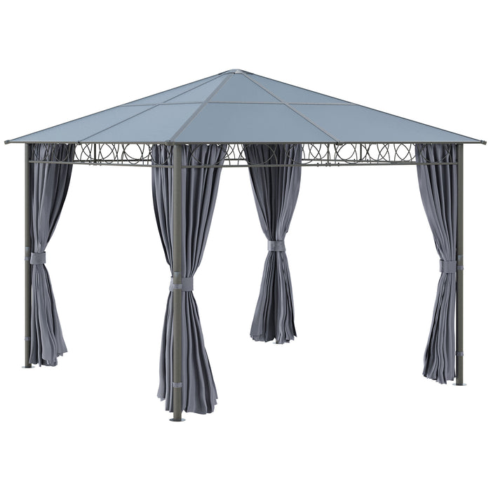 Hardtop Gazebo 3x3m - UV-Resistant Polycarbonate Roof, Steel & Aluminum Construction, Garden Pavilion - Outdoor Shelter with Curtains, Ideal for Backyard & Patio Entertainment