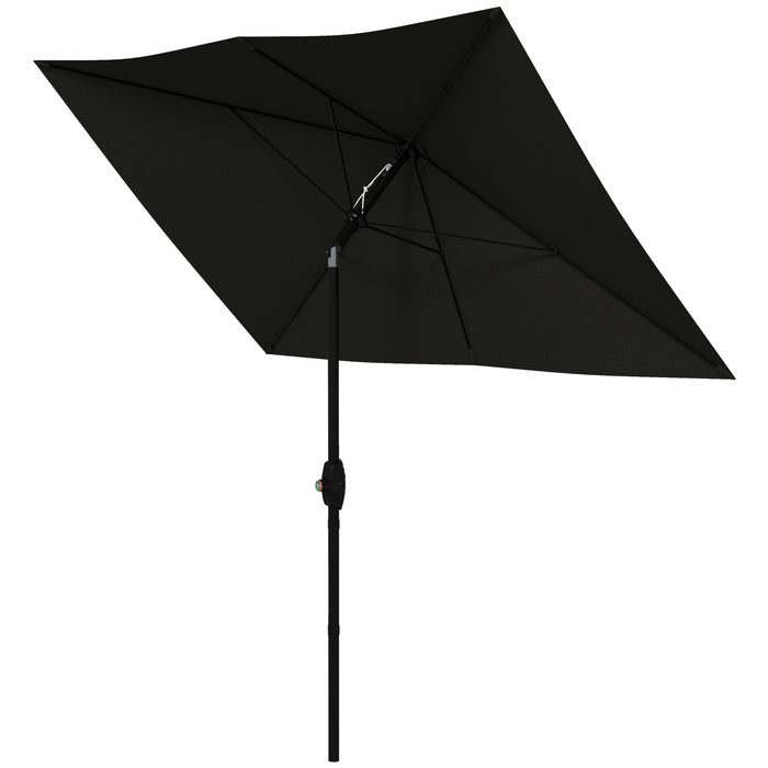 Rectangular Garden Parasol Umbrella with Crank and Push Button Tilt - 2x3m Sun Shade with 6 Ribs and Aluminium Pole for Outdoor Markets - Ideal for Patio, Deck, and Poolside Protection