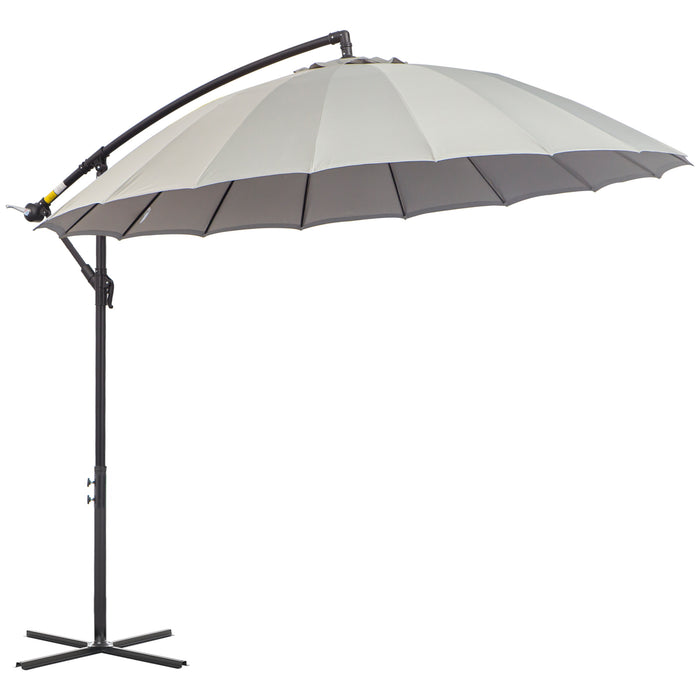 Cantilever Banana Sun Umbrella with Crank Handle - 3m Wide, 18 Ribs, Cross Base in Sleek Grey - Ideal Shade Solution for Outdoor Garden and Patio Use