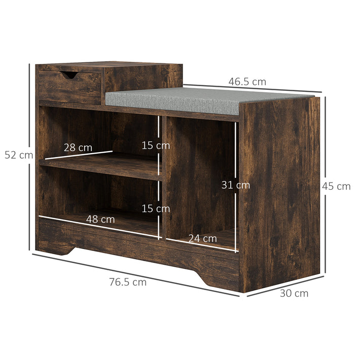 Modern Upholstered Entryway Bench with Shoe Storage - Shoe Bench with Drawer and 3 Open Shelves - Ideal for Hallway Organization and Seating