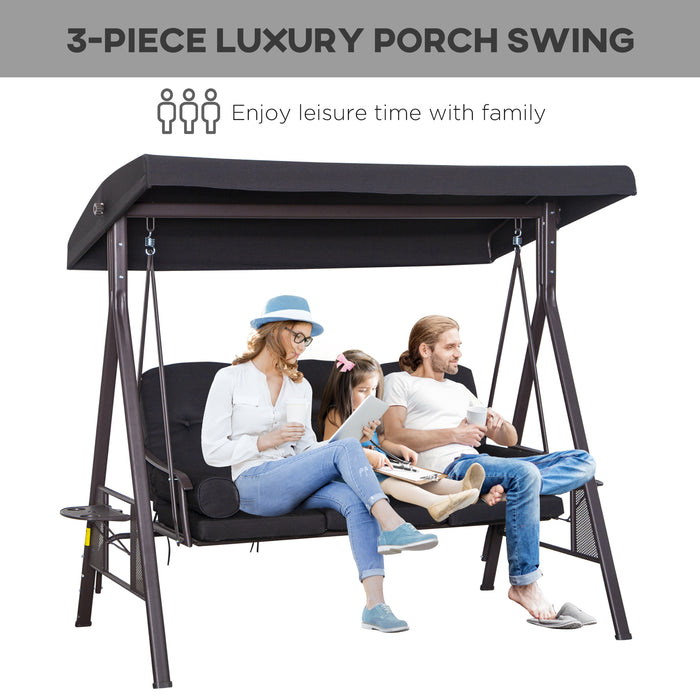 3-Seater Swing Chair Hammock with Canopy - Cushioned Outdoor Bench, Weather-Resistant Shelter - Ideal for Garden and Patio Relaxation