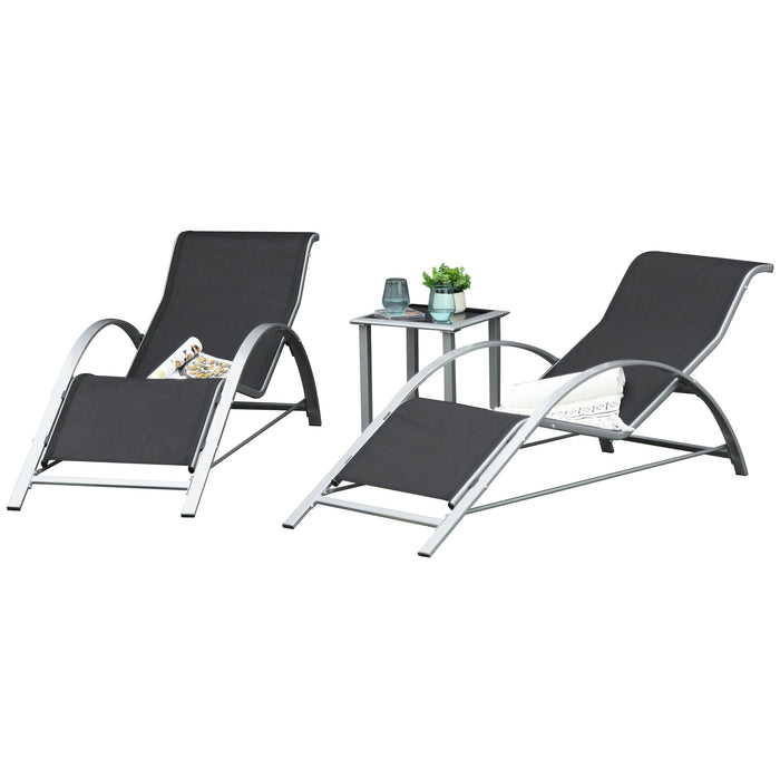 Outdoor Recliner Set - 3-Piece Garden Lounge Chair with Sunbathing Table, Black - Ideal for Patio Relaxation and Entertaining