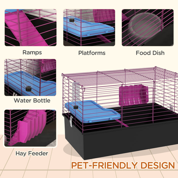 Dwarf Hamster Habitats - Sturdy Metal Cage with Tunnels, Water Bottle, and Food Dish - Ideal for Small Rodents and Pet Entertainment