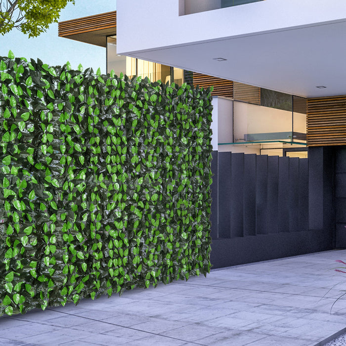 Artificial Leaf Hedge - Privacy Screen Fence Panel for Outdoor/Indoor Garden Decor, 3M x 1M, Dual-Toned Greens - Creates Secluded Spaces & Enhances Aesthetics