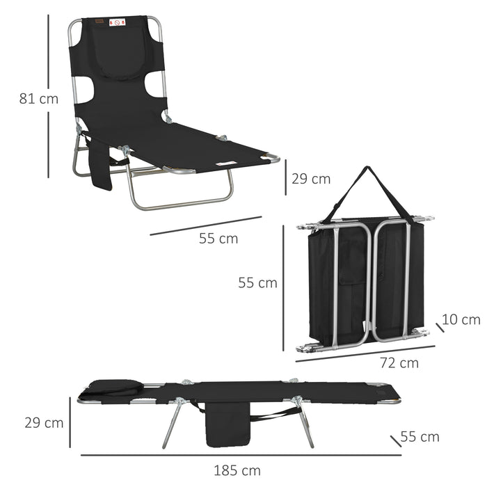 Foldable Beach Sun Lounger with Reading Hole - Adjustable Chaise with Arm Slots, Side Pocket & Pillow - Comfort for Patio & Poolside Relaxation