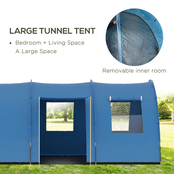 Spacious 5-6 Person Tunnel Tent - Dual-Room Design, Sewn-In Groundsheet, Dual Entrances, Portable with Carry Bag - Perfect for Family Camping, Fishing, and Outdoor Adventures