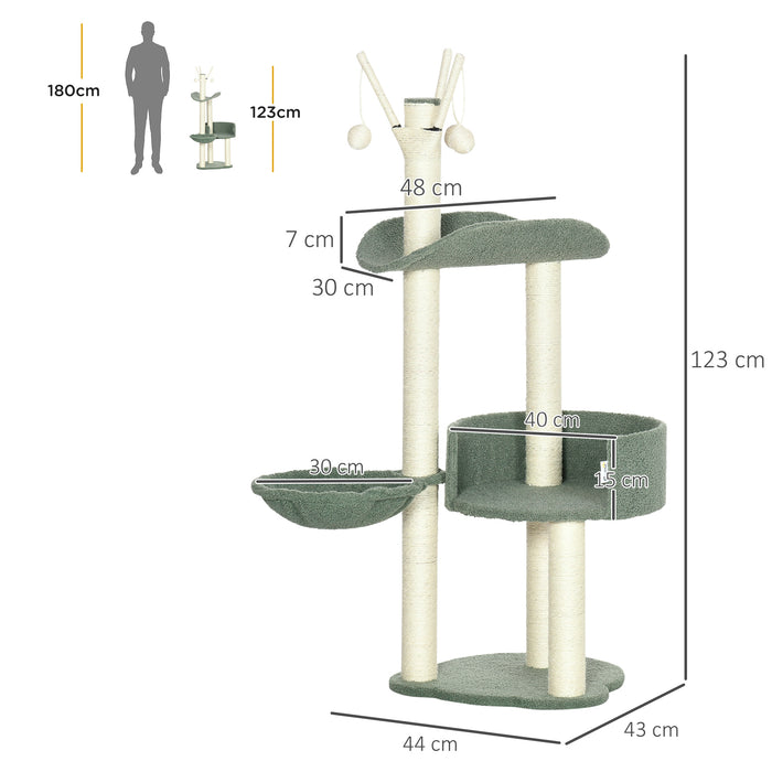 Climbing Kitten Cat Tower Activity Center - Multi-Level Cat Tree with Sisal Scratching Post, Cozy Hammock, and Hanging Ball Toy - Perfect Play Structure for Indoor Cats to Stay Active and Entertained