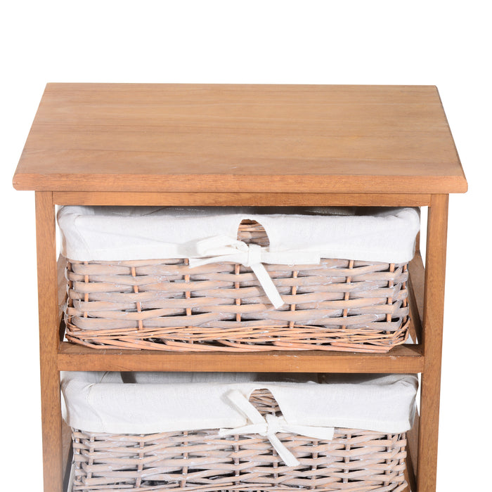 5-Drawer Wooden Dresser with Wicker Baskets - Versatile Storage Shelf Unit for Bedroom and Office Organization - Elegant Natural Finish Home Cabinet