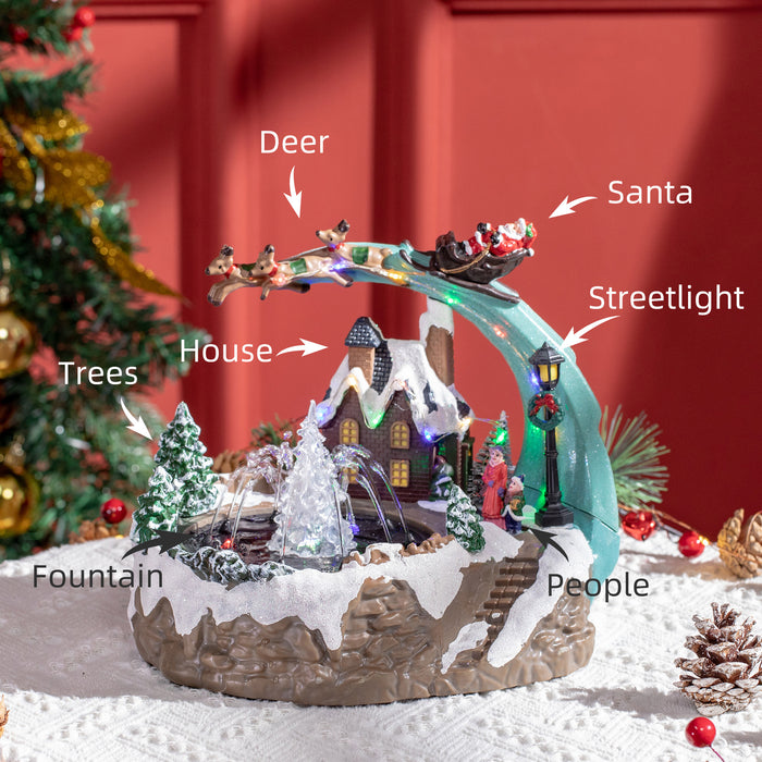 Animated Santa and Deer Fountain Christmas Village - Multicolored LED Lit Winter Wonderland Scene - Festive Plug-In Decor for Holiday Display