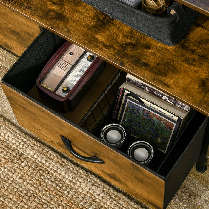 Industrial-Style Fabric Chest - 3-Drawer Storage Cabinet with Display Shelves - Versatile Organizer for Living Room, Rustic Brown Design