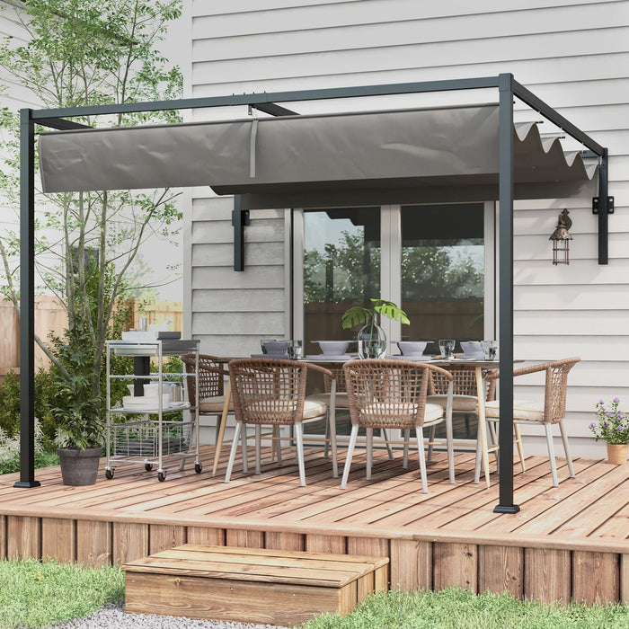 Lean To Pergola 3x4m - Metal Structure with Retractable Canopy - Ideal for Grilling, Gardening, and Patio Deck Relaxation