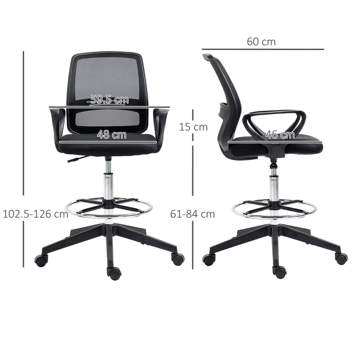 Ergonomic Mesh Back Draftsman Chair - Tall, Adjustable Height Office Seating with 360° Swivel & Footrest - Set of 5 for Design Professionals