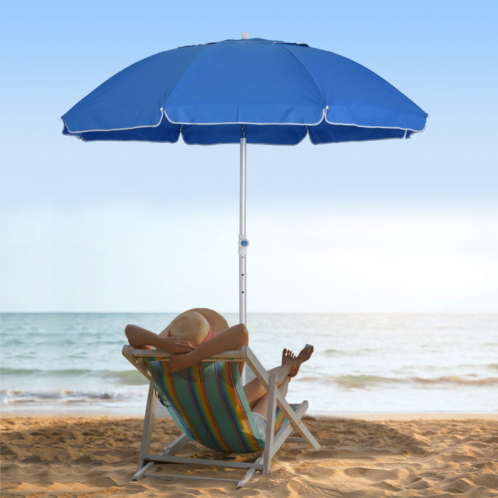 Arc 1.9m Beach Umbrella - Pointed Design with Adjustable Tilt and Carry Bag, Blue - Ideal Sunshade for Outdoor Patio Use