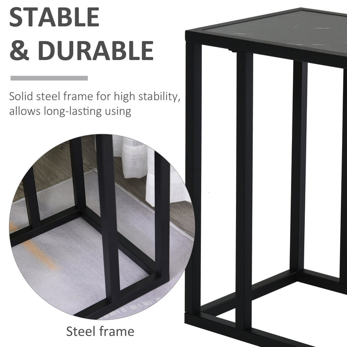 C-Shape Marble-Effect Side Table - Sturdy Metal Frame, Space-Efficient - Ideal for Bedroom, Living Room, or Office Corner Desk