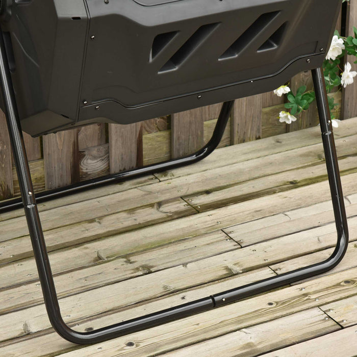 Dual Chamber Tumbling Compost Bin - 160L Capacity, 360° Rotation, Sliding Doors, Sturdy Steel Frame - Ideal for Outdoor Waste Composting