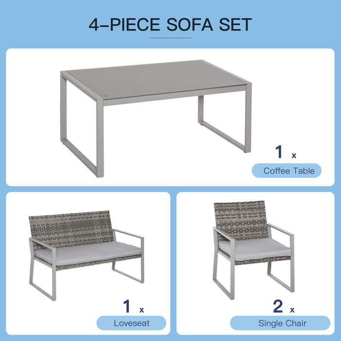 4-Seater Rattan Garden Furniture Set - Single Sofa Arm Chairs, Bench with Cushions & Coffee Table - Ideal for Patio and Backyard Entertaining