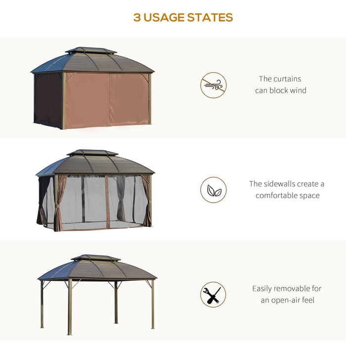 Heavy-Duty 3.65x3m Steel Gazebo with Aluminum Frame - Sturdy Double-Roof Outdoor Canopy for Patio, Brown - Ideal Pavilion for Garden Entertaining and Shelter