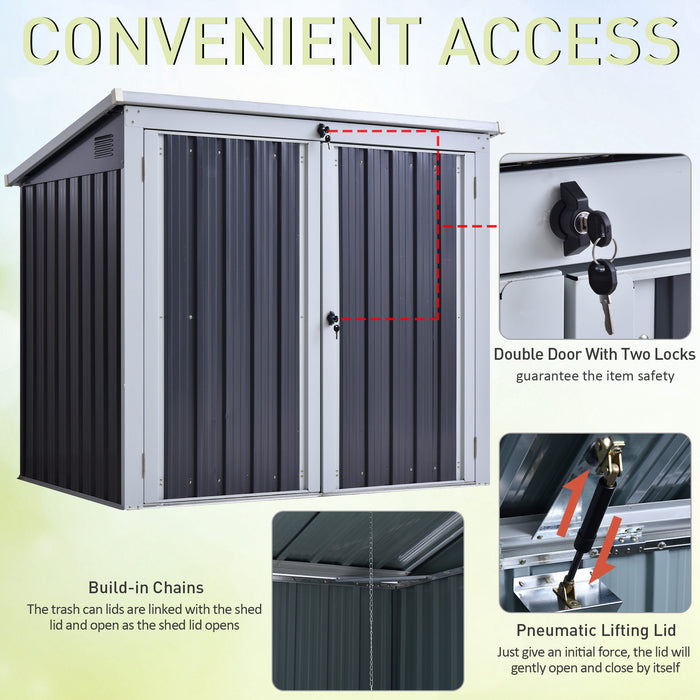 5ft x 3ft Garden 2-Bin Storage Shed - Corrugated Steel, Locking Doors, Outdoor Dustbin Unit - Keeps Garbage Discreet and Secured