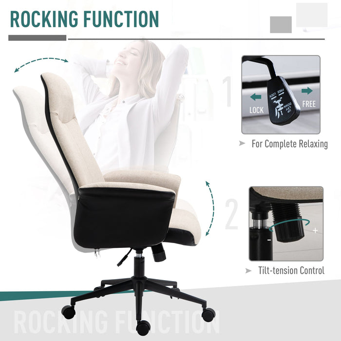 Ergonomic High Back Chair - Linen Fabric Desk Chair with Tilt & Adjustable Height, Armrests - Comfortable Seating Solution for Office Workers