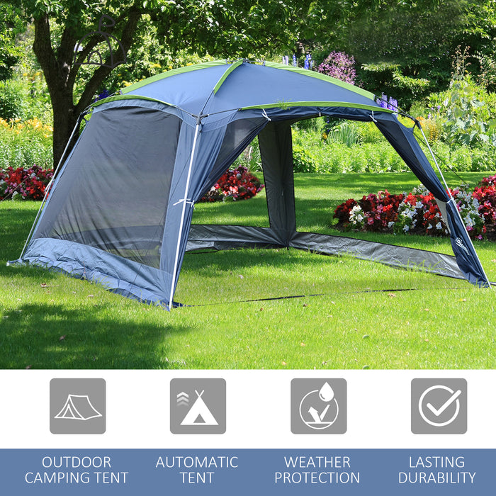 Portable Dome Family Camping Tent for 5-8 People - Outdoor Screen House Sun Shelter, Spacious 360x355x215cm - Ideal for Group Adventures, Dark Blue/Green