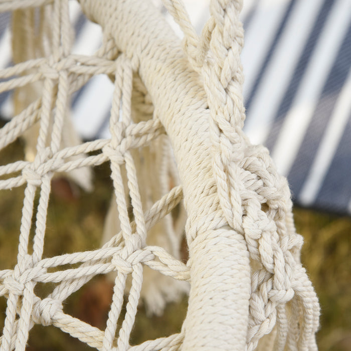 Cotton Rope Hammock Chair with Sturdy Metal Frame - Large Macrame Porch Swing with Cushion for Patio, Garden, Bedroom - Cream White Comfortable Seating Solution