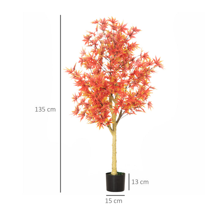 Realistic Artificial Red Maple Tree - Lifelike Faux Indoor/Outdoor Plant in Nursery Pot, 135cm Tall - Home & Office Decor Enhancement