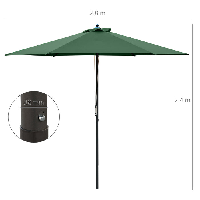 Outdoor 6-Rib 2.8m Green Patio Parasol - Sunshade Canopy with Manual Push Operation for Garden & Backyard - Ideal for Residential Outdoor Furniture