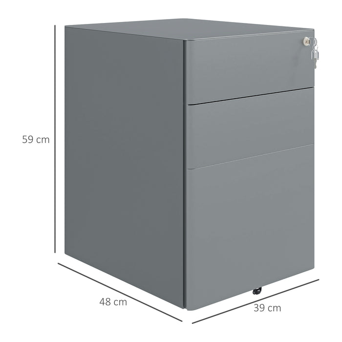 Steel Rolling Filing Cabinet with Lockable 3 Drawers - Designed for A4, Letter, Legal File Storage - Secure Organizer for Office Documents